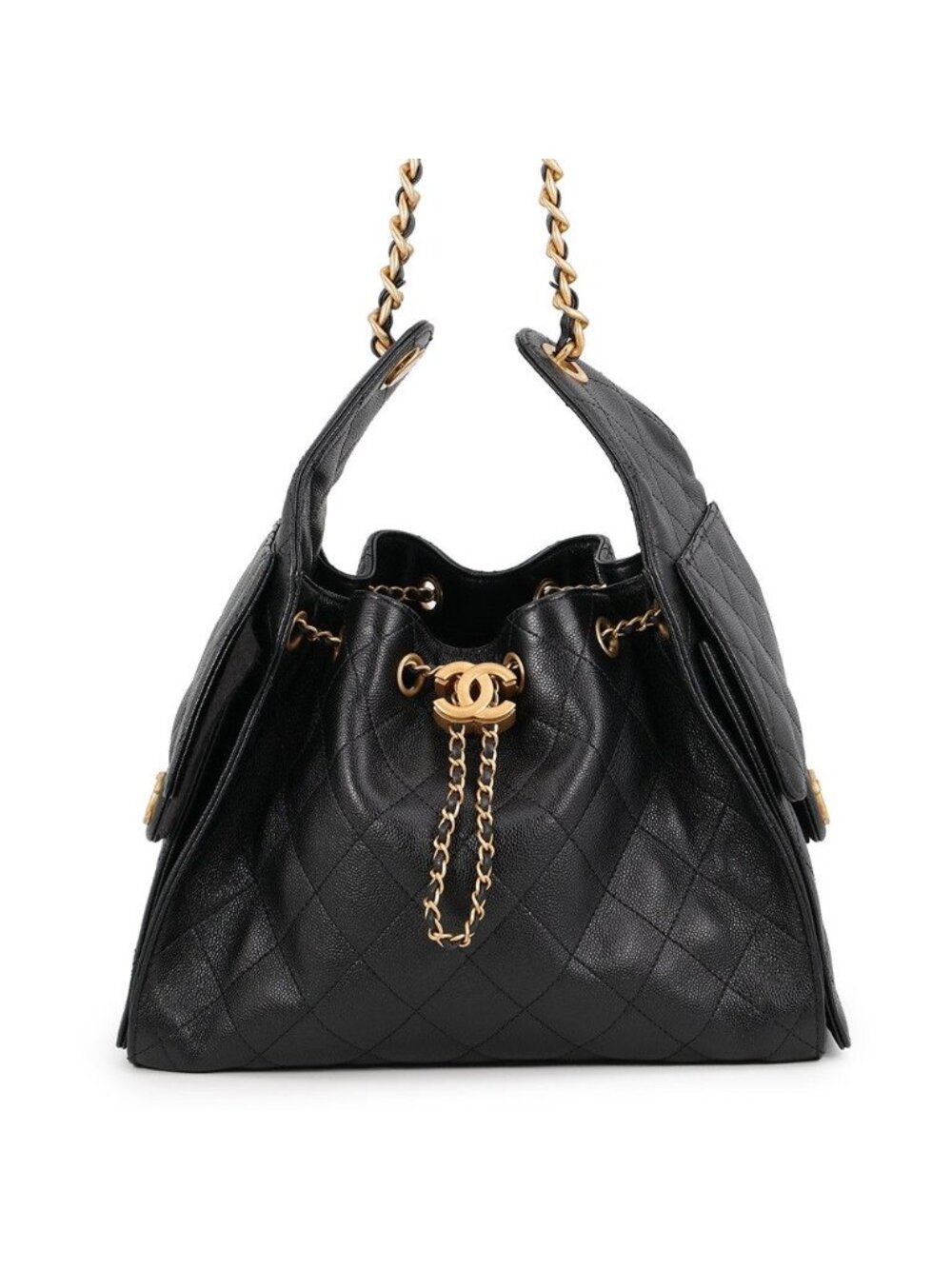 Chanel Chain Shoulder Bag CC Logo 25 Small Caviar Leather Black